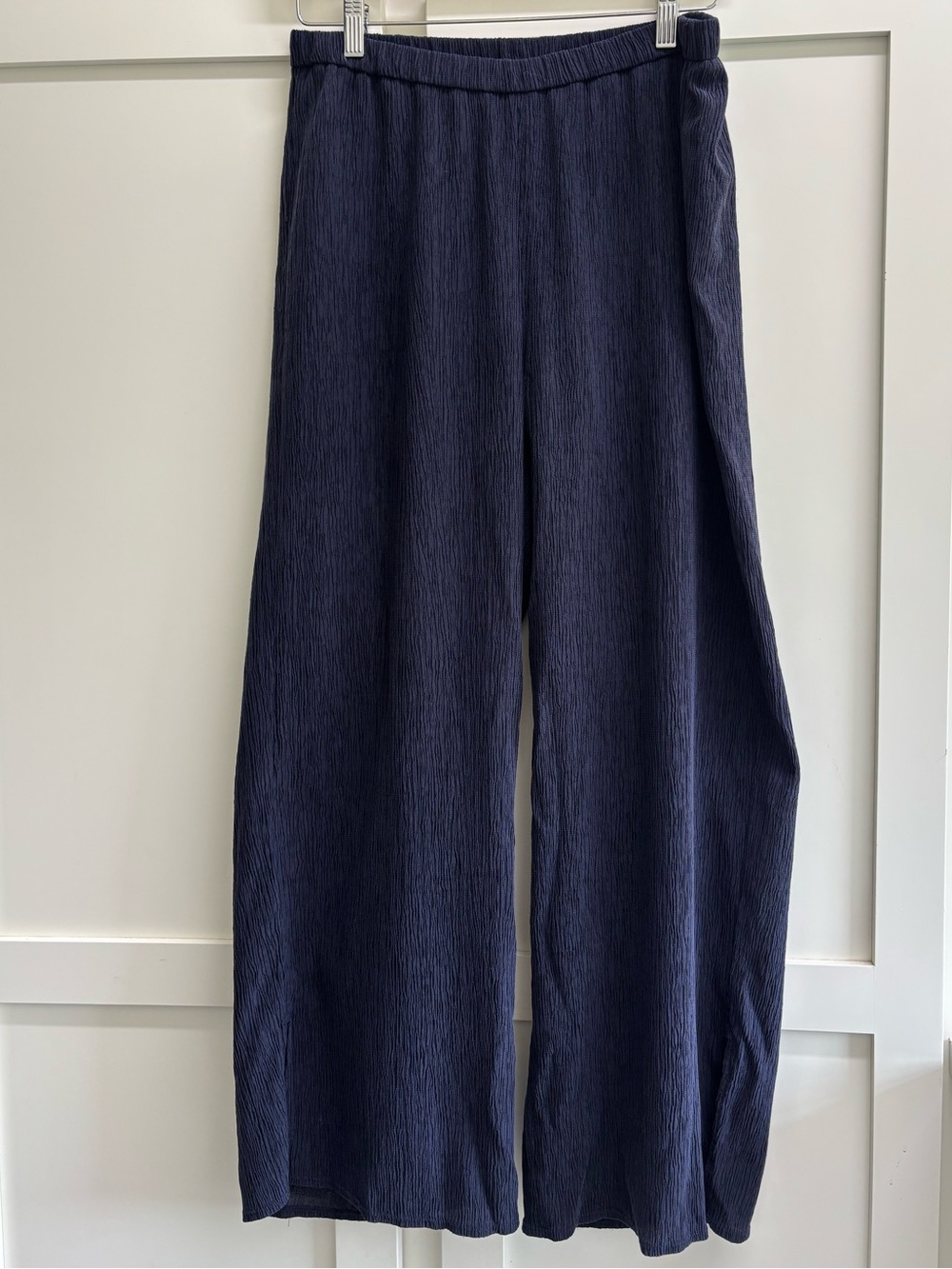 Eileen Fisher Woven Plissé Wide-Leg Pant small petite blue pull on trouser - Picture 2 of 8